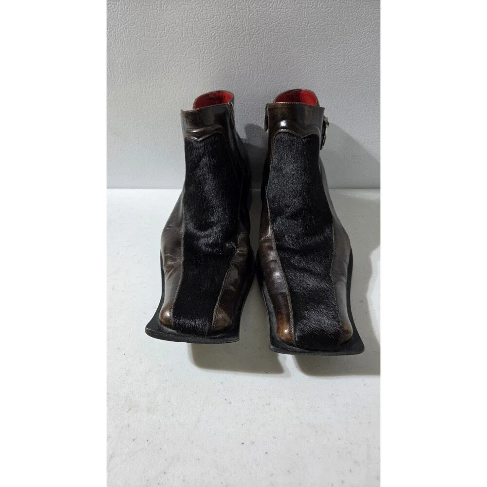 Zota Mens Side Zip Leather Ankle Boots Brown Horse Hair Size 13
